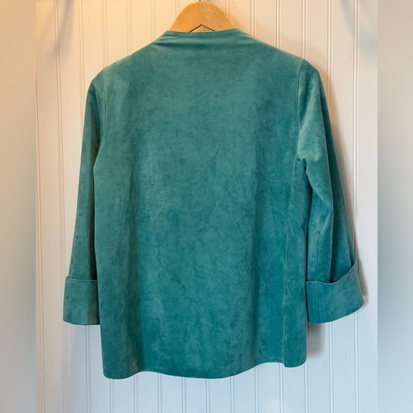 IC by Connie K | Teal Blue Faux Suede Asymmetrical Hem one button Jacket | Sz M - Picture 2 of 6